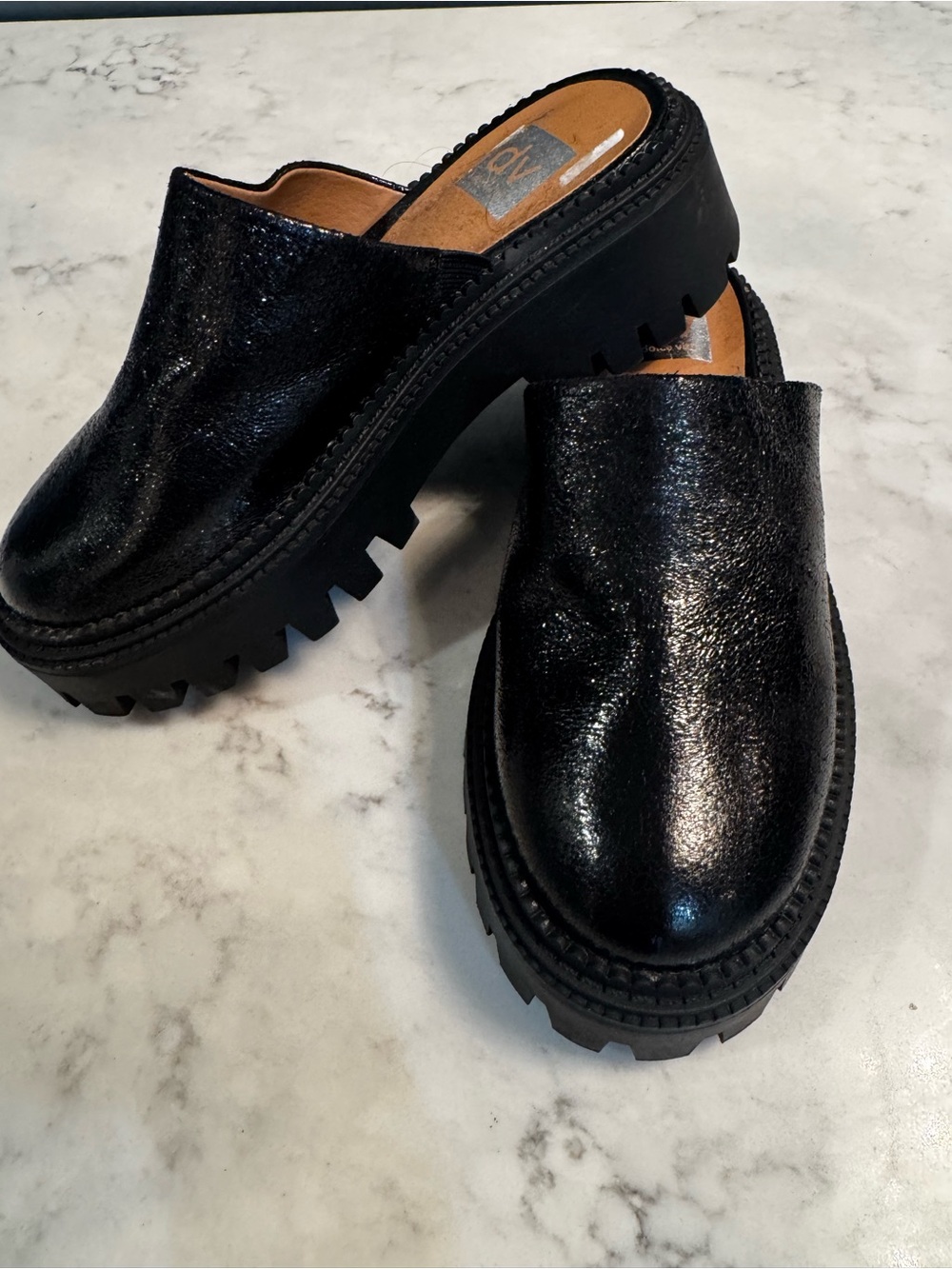 DV by Dolce Vita Black Glossy Platform Mule Sandals